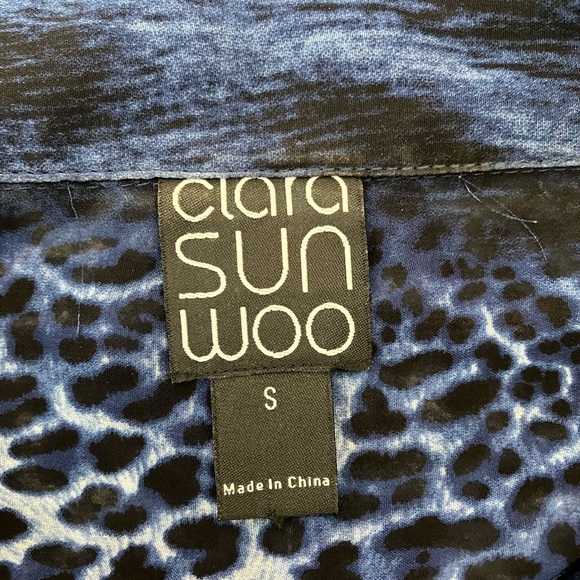 CLARA SUN WOO Leopard Blue Tunic Shirt Sheer Size Small - Picture 4 of 5